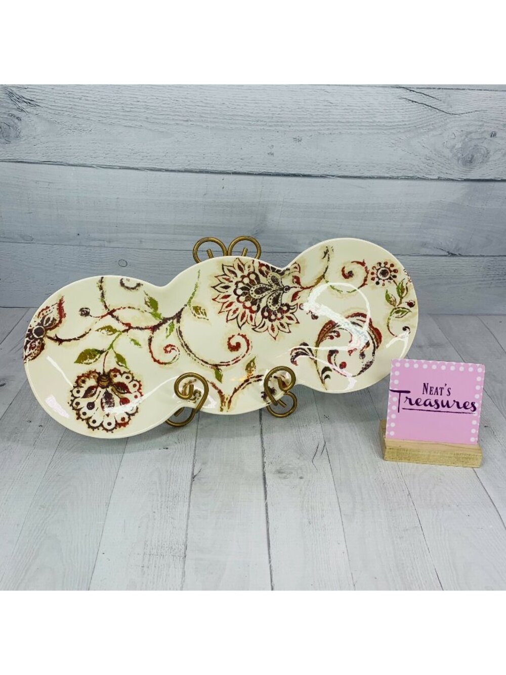 Noble Excellence FLORAL TAPESTRY Cream Paisley Ironstone Serving Tray Platter